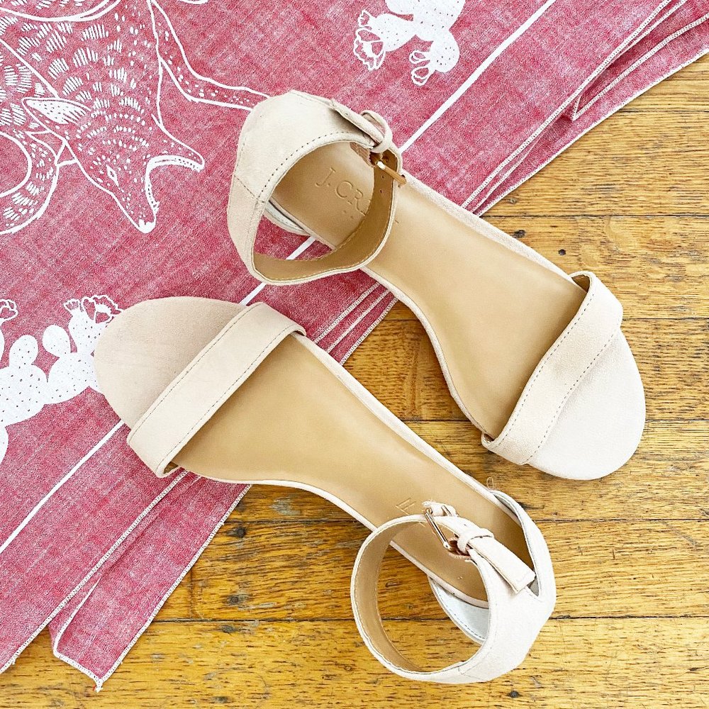 J.Crew Ankle Strap Nude Suede Sandals, 1/2" Heel